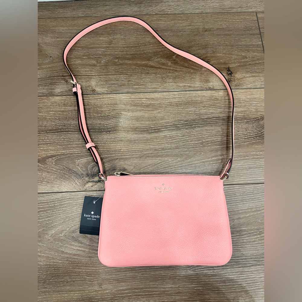 Kate Spade Leila Triple Gusset Crossbody Bag Peachy Rose Pink - Picture 4 of 12